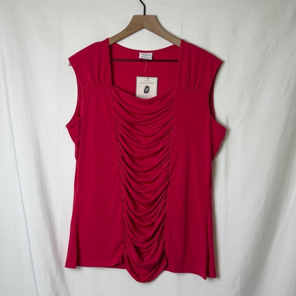 Jaclyn Smith Womens Ruched Front Square Neck Sleeveless Blouse Size XXL Pink NEW
